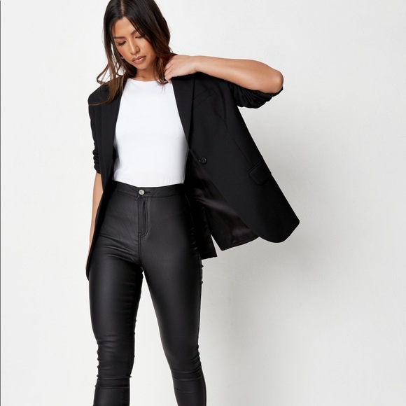 Missguided Black Vice High Waisted Coated Skinny Jeans - Picture 2 of 3